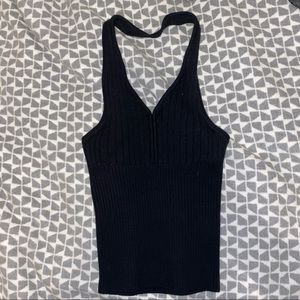 Guess Ribbed Knitted Halter Tank- Black